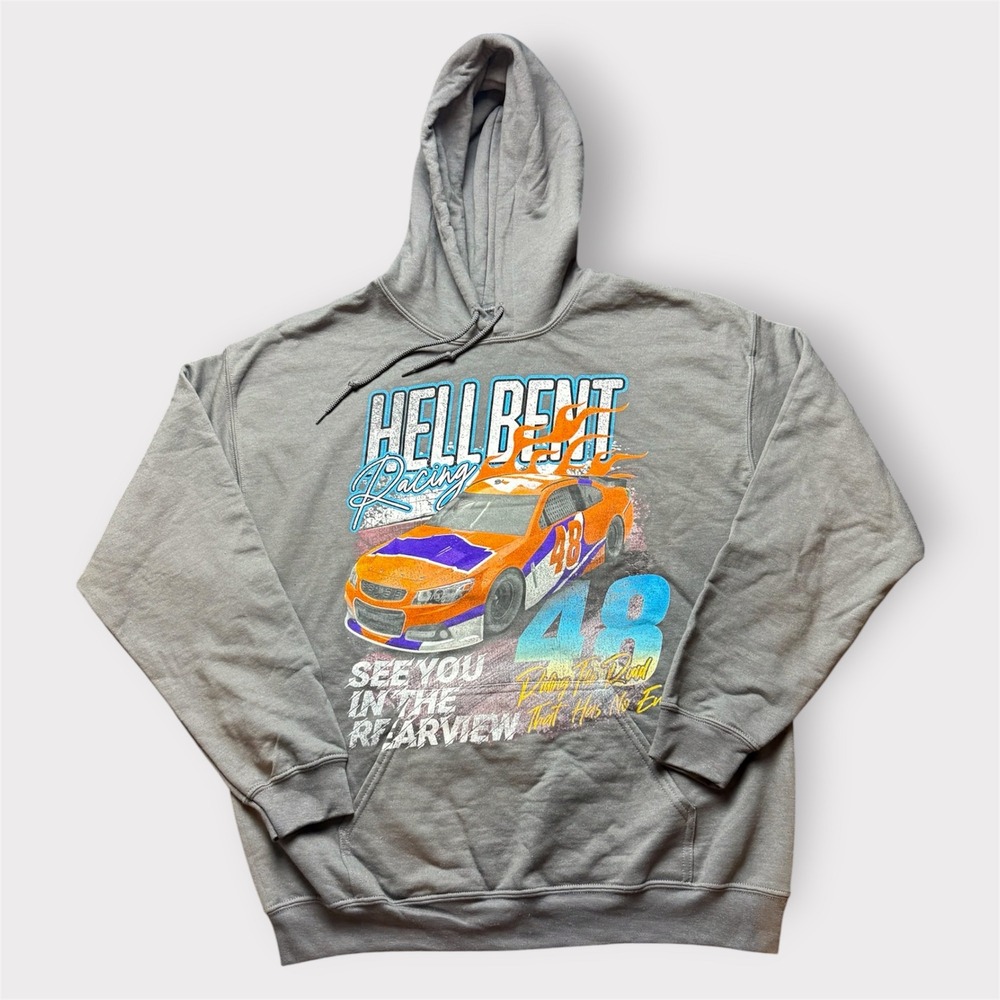 NovaMen‎ Hell Bent Racing Graphic Hoodie Mens Large Charcoal Grey Sweatshirt 48